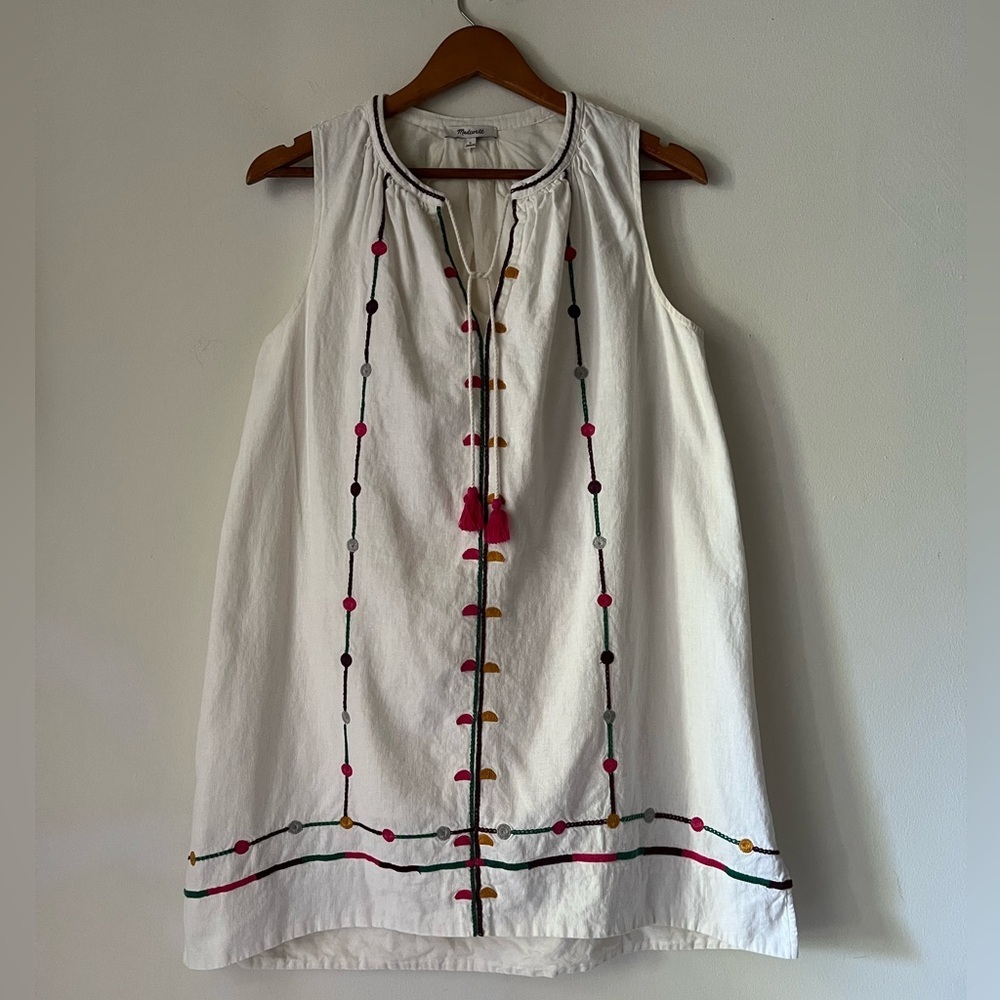 Madewell Willow Embroidered Shift Dress Boho Linen Blend Dress size S Lined - Picture 2 of 12